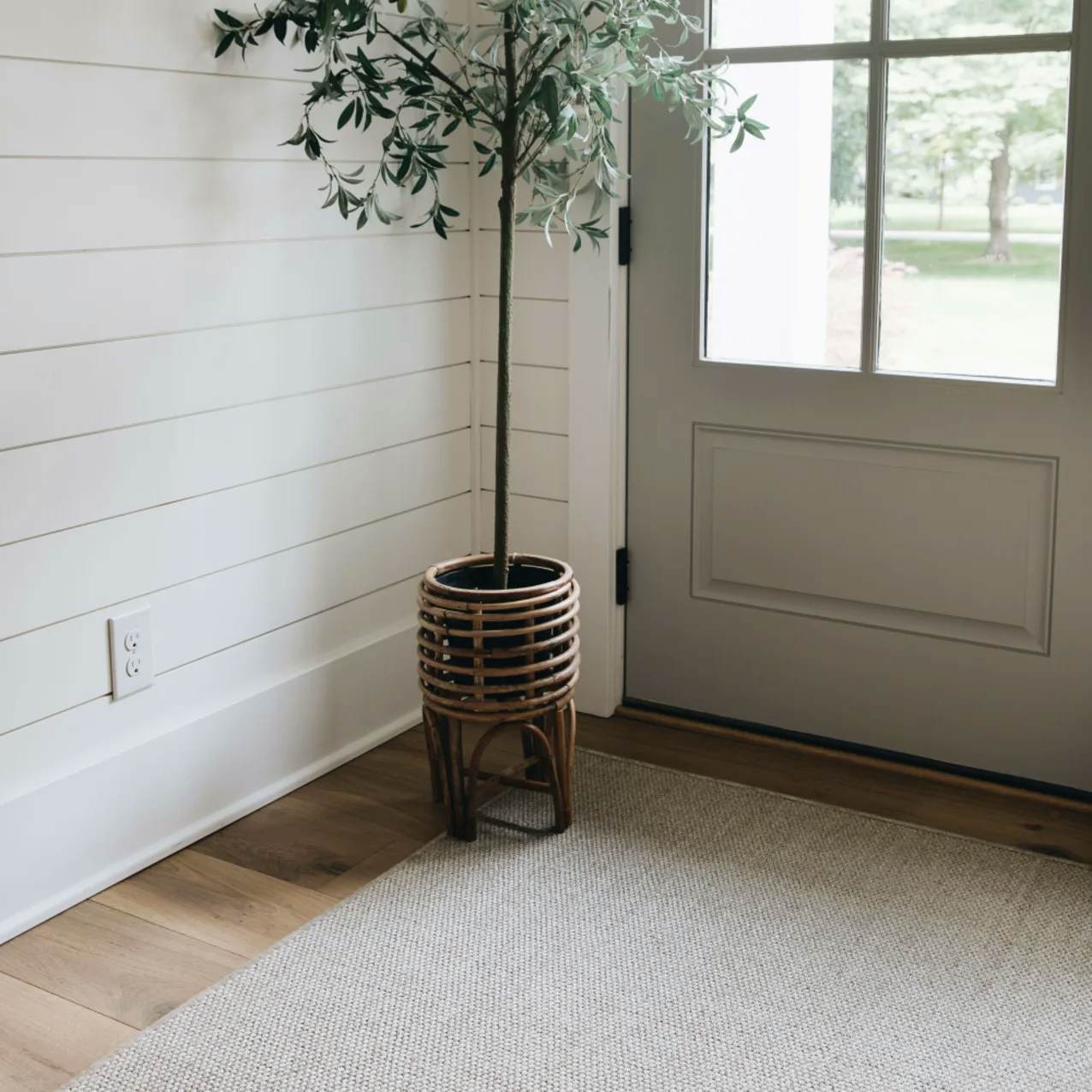 Stockholm Driftwood sisal area rug in entryway