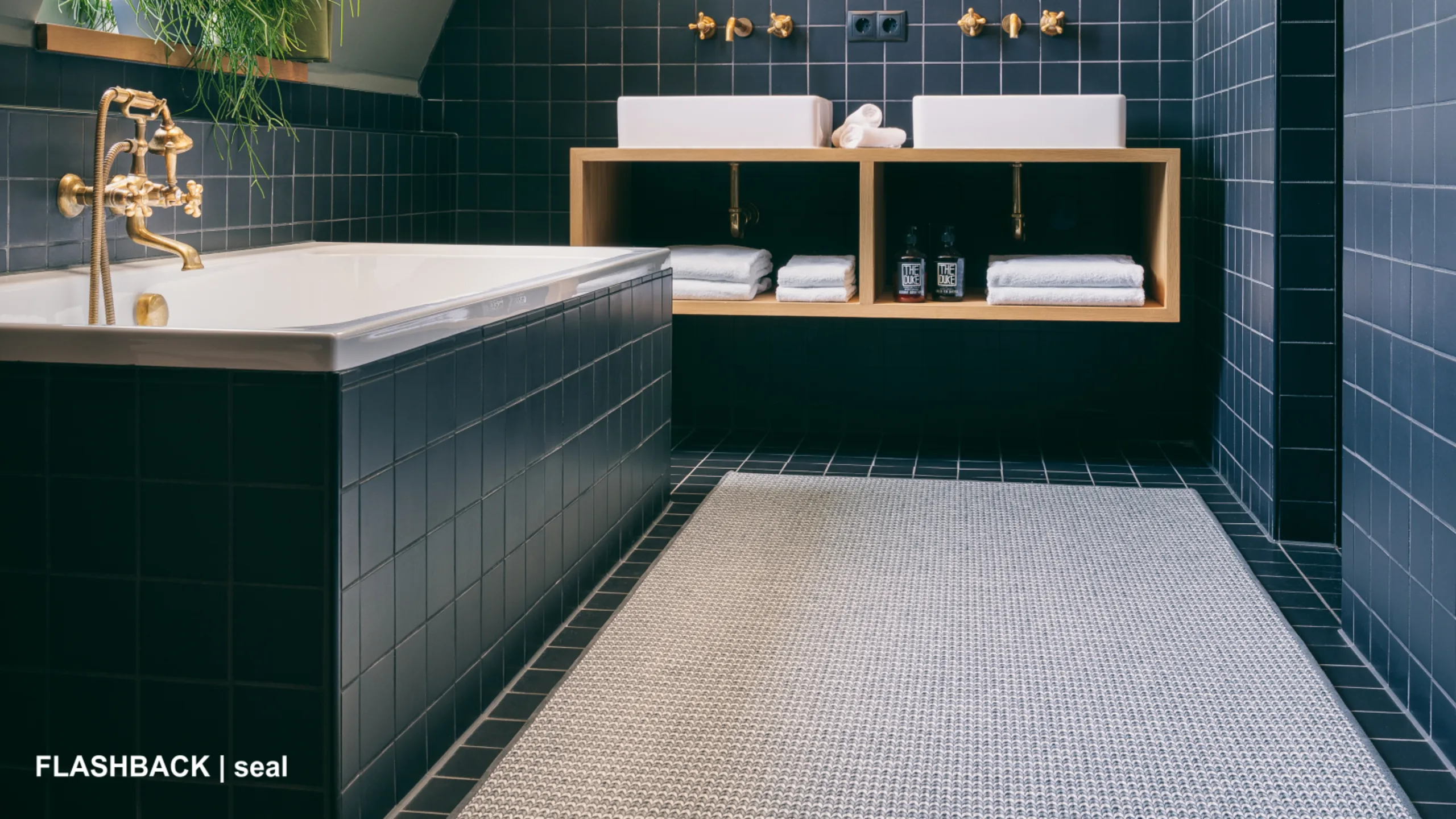 Flashback Seal wool runner in sophisticated bathroom