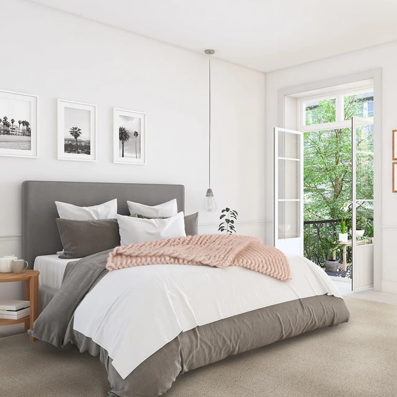 Rue Wool Rainier Macadamia wool area rug in bedroom