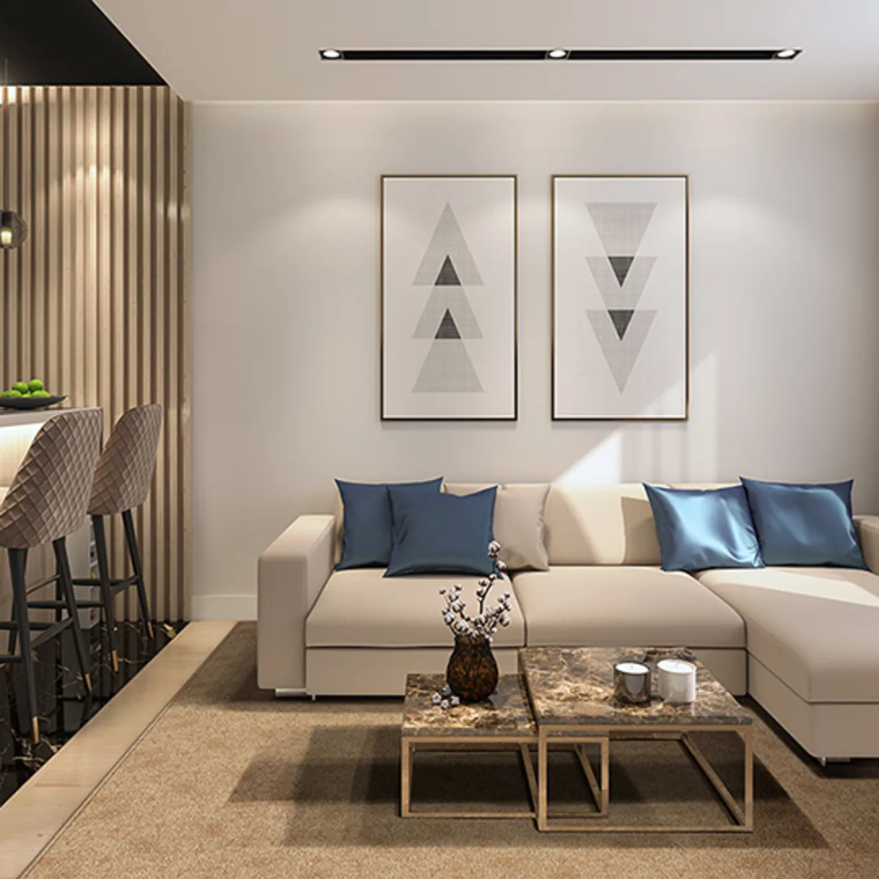 Crater Lake Cashew wool area rug in apartment living room