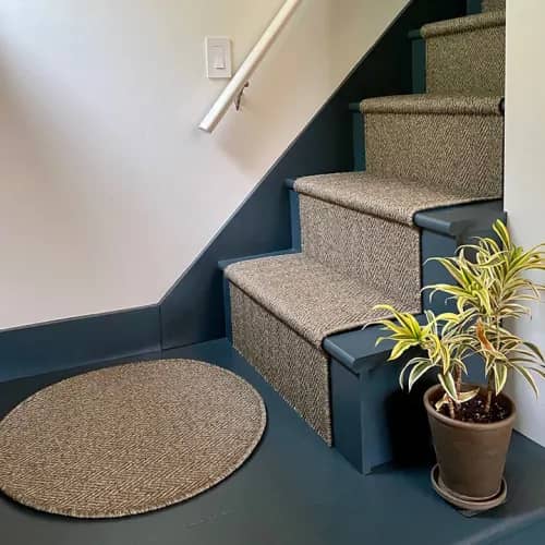 stunning stair runner: astoria as a custom stair runner in color smoke