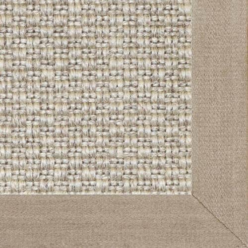 Halifax Driftwood sisal rug with smooth linen border in color oyster and mitered corners