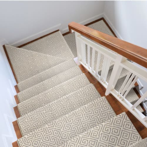 energy: a vivid geometric pattern dials up the design (carmel wool stair runner in color cloud)